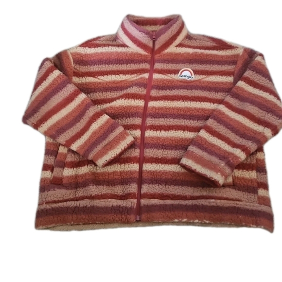 Wrangler Womens Retro Striped Sherpa Jacket in Red Gradient L - Picture 8 of 16